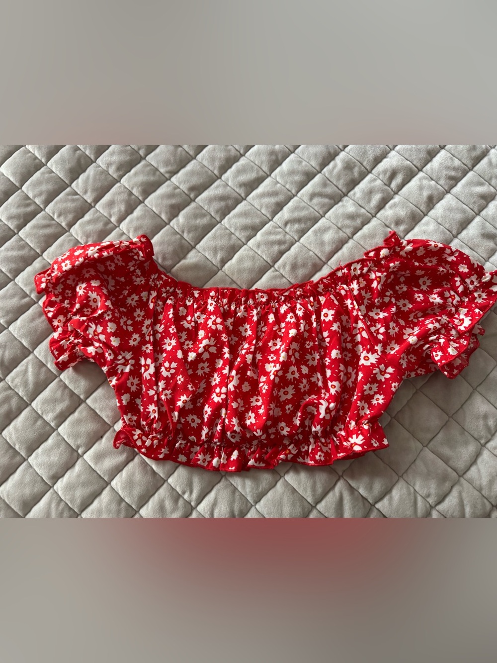 Red Floral Off-Shoulder Crop Top